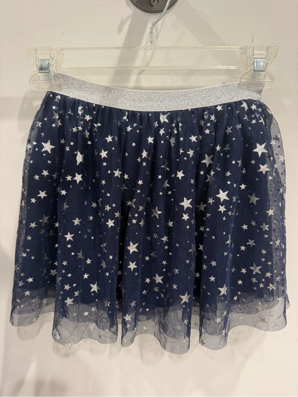 Navy Starprint Tulle Skirt with Silver Waistband